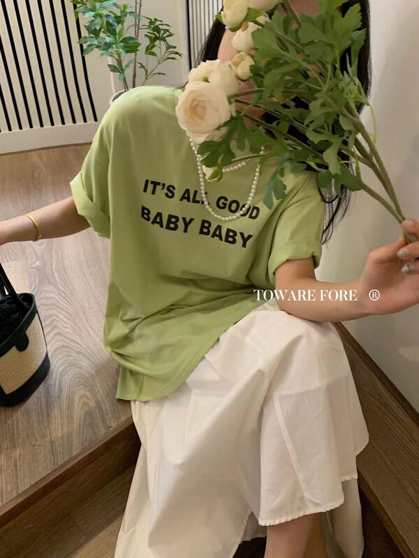 New in early summer! [ward front] Korean letter loose short sleeve T-shirt w8019# zxl