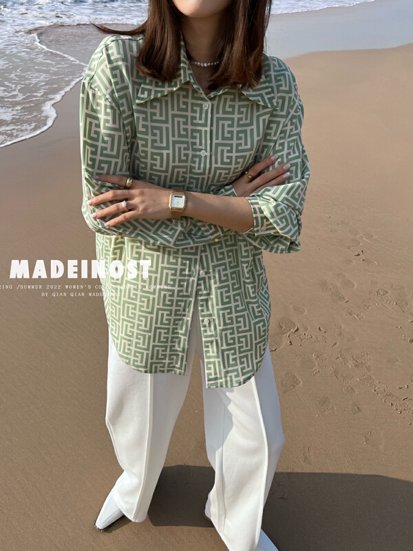 New year in early spring! [OSHA madeinost] Vintage custom pattern versatile shirt 86010# ll