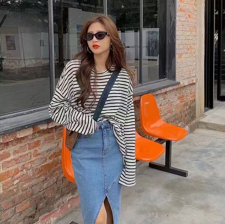 New year in early spring! 【8】 Crew neck stripe versatile long sleeve T-shirt (without necklace) ys1-8918# XYY