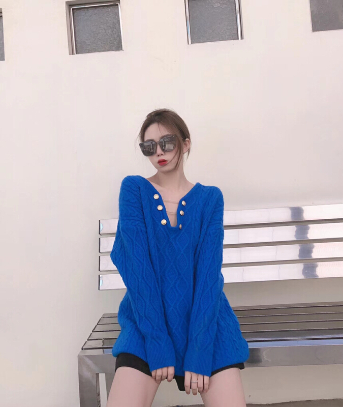 goods in stock! New year in early spring! [S.J] deep V-neck solid Pullover dress (with detachable chain) 9555# LJF