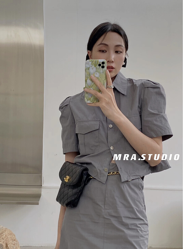 Original price 100.39! [MRA] simple high-grade short coat + adjustable slim skirt two-piece suit j2199# zxl