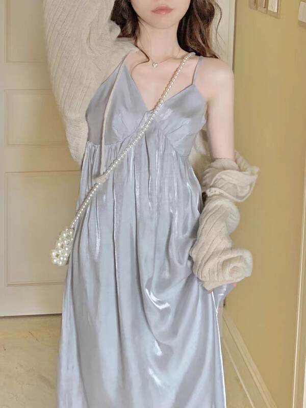 [L.L studio] gentle wind and light feeling suspender waist closing versatile dress 7368# PCZ