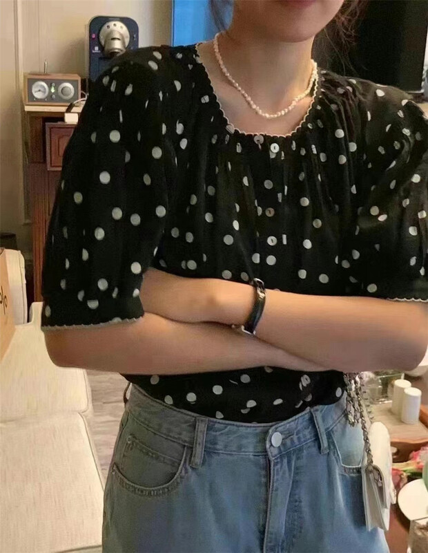 [Susan] Polka Dot breasted short sleeved shirt 18058# LSW