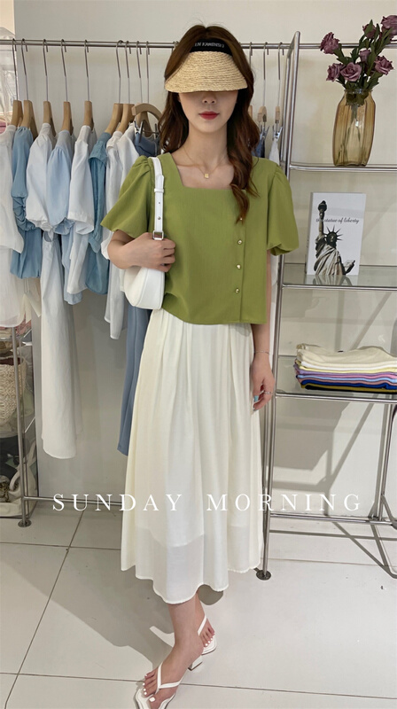 [Sunday morning] square neck side button solid color commuter shirt ys1-9132# zjy