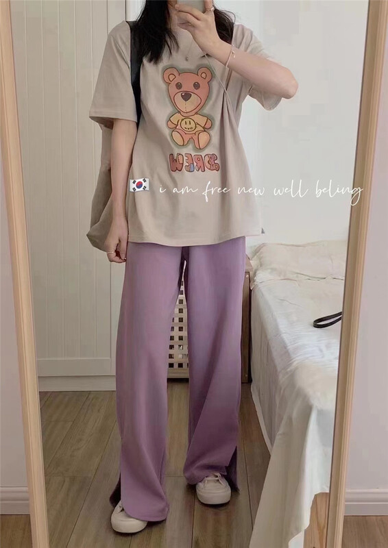 [free studio] Korean casual pants 6898# hjy with slit and straight tube