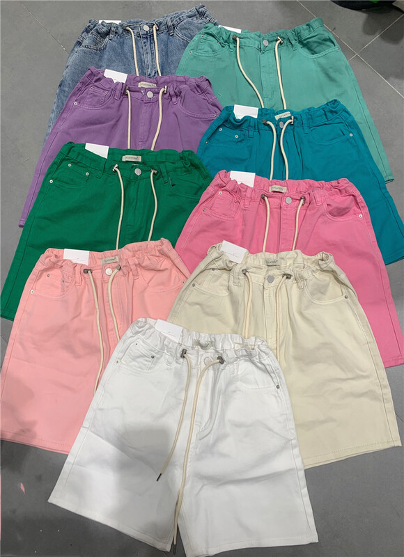[t-platform] elastic waist drawcord versatile ins denim shorts 8379# zxx