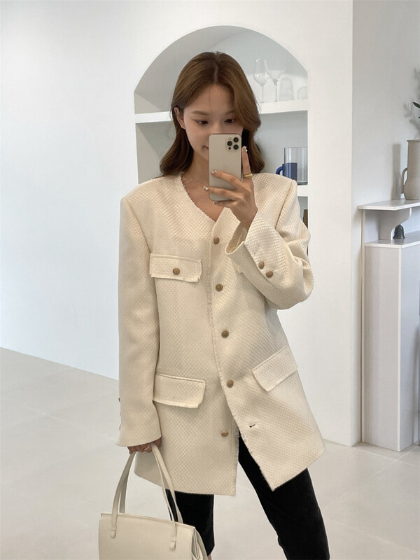 goods in stock! Buyers push temperament! [acme group] Korean V-neck single breasted jacket 0088# CLS