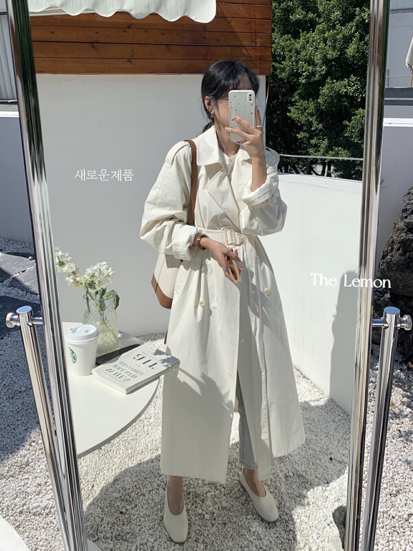 goods in stock! New year in early spring! [lemon green tea] Korean pure color temperament windbreaker (without belt) ys1-2073# hjy