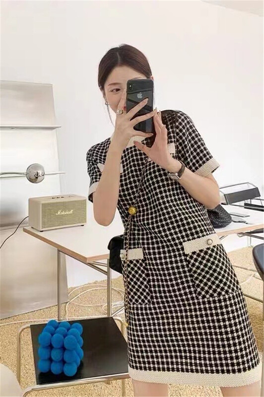 [little pepper] temperament small fragrance lattice knitted dress 223\pcz