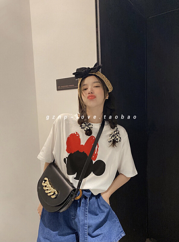 New in early summer! [Meet Rainbow] Korean versatile Mickey print short sleeve T-shirt 28693# LSL