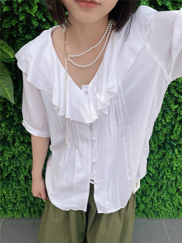 [Xixi studio] ruffled V-neck lady blouse 8926# XYJ