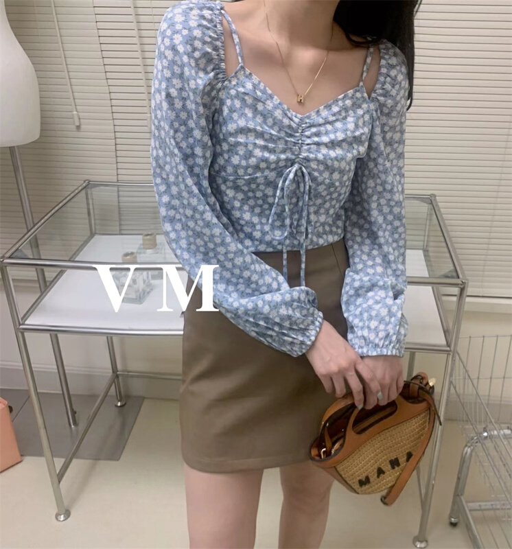 New year in early spring! [V.M] broken flower drawstring chiffon blouse 706# YYW