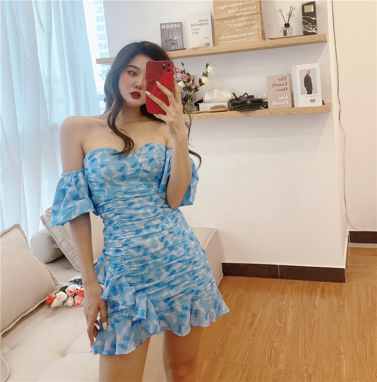 [sister] one shoulder floral Pleated Dress (dress only) ys1-200# ozq