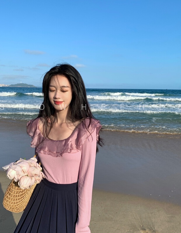 早春上新!【秀熙熙】甜美淑女荷葉邊設計小衫  9023#  ZXX