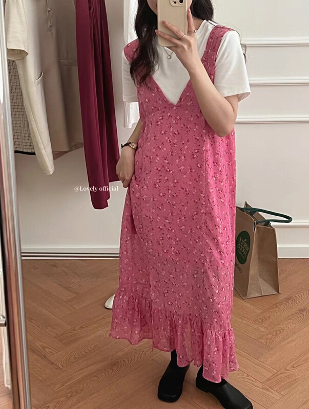 [love] Vintage slit sling floral dress s1112# HBx