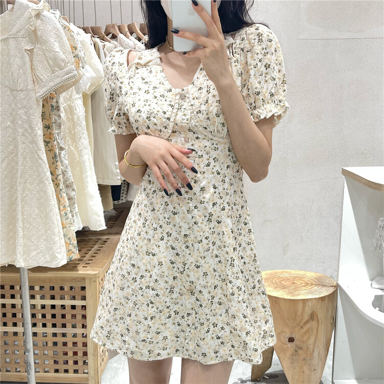 [NC edition] V-neck floral temperament waist dress f9100# zxx