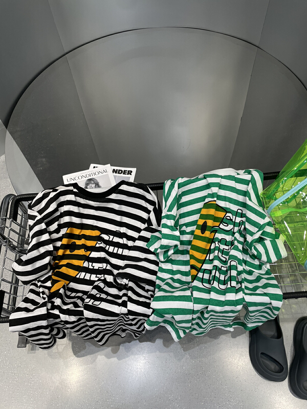 [bobo1972] casual print stripe loose short sleeve T-shirt 229579# ozq