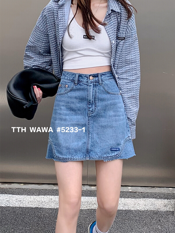 早春上新!【WAWA】韓版休閒百搭牛仔半身裙  5233-1#  OZQ