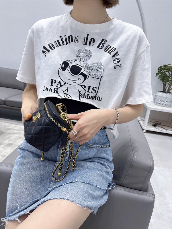 [UUS] comfortable pattern short sleeve T-shirt + versatile vest set 222616# hyy