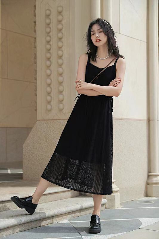 [ARE STUDIO] Design Sense Drawstring Waist Lace Dress 9796# WPL