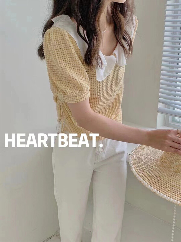 [hearteat] comfortable Korean color matching shirt h3140# L
