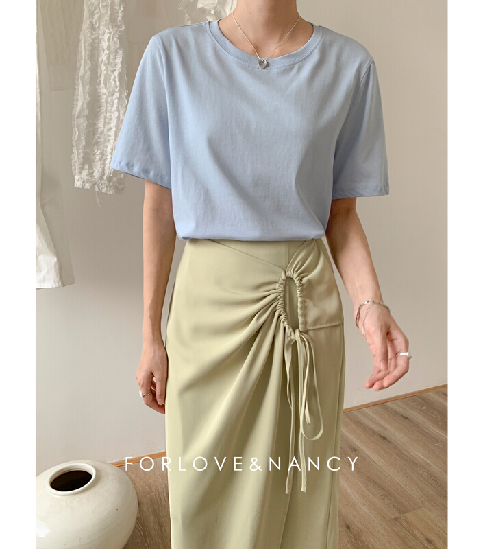 [FN] solid color round neck short sleeve basic short sleeve T-shirt nb2tsa299# cqw