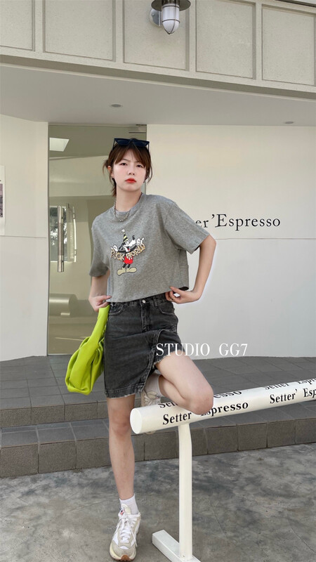 New in early summer! [gg7] simple casual cartoon nail bead short short sleeved T-shirt 3332# WPL