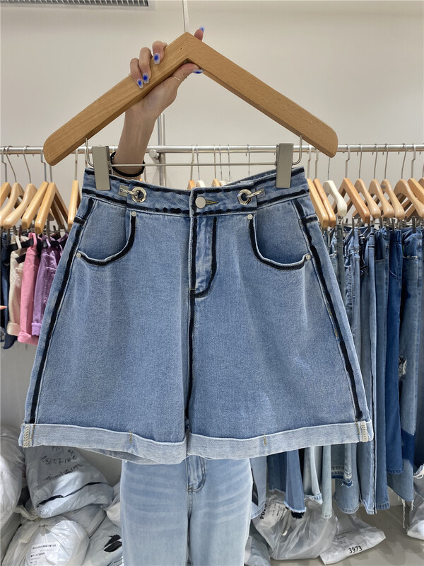 [o not 1] color blocking edge fashion thin denim shorts w526# LSW
