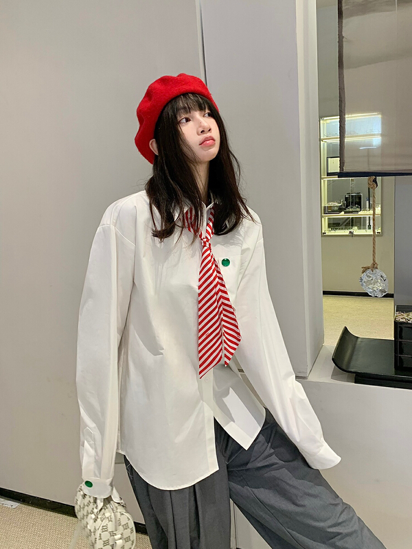 [Nancy] niche design versatile shirt (with tie) q8900# WPL