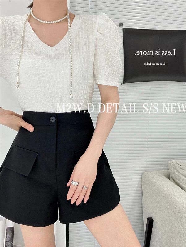 [m2w. D] V-neck bubble sleeve temperament short sleeve T-shirt (T-shirt only) 11796# ozq