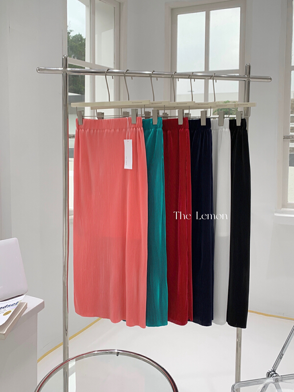 goods in stock! New year in early spring! [lemon green tea] Korean fashion high waist slim pleated skirt 2031# hjy
