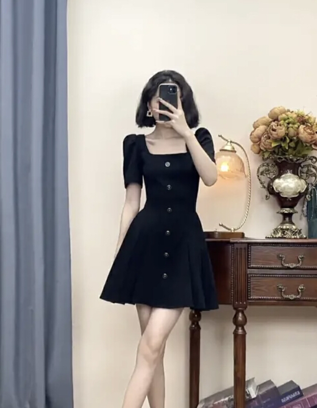 [JH] Xiaoxiang Lantern Sleeve Pleated Dress 41676# PCZ