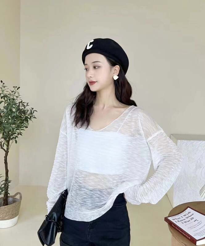 [f · P] small fresh V-neck thin style loose and versatile long sleeved sweater c540# HBx