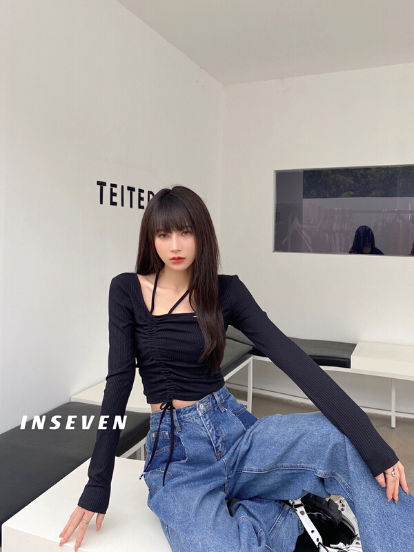 goods in stock! New year in early spring! [inseven] European and American design drawstring pleated versatile short shirt 26212-1# ozq