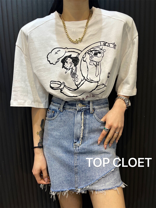New in early summer! [top close] niche design printed short sleeve T-shirt 3910# ozq