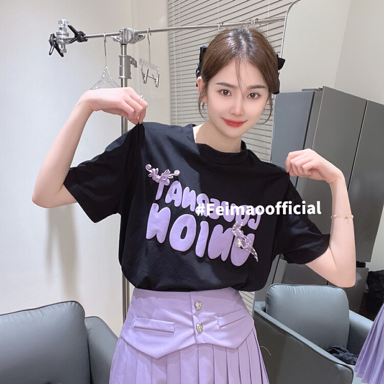 New in early summer! [Feimao Philippine cat] Korean alphabet printed short sleeve T-shirt ym-7352# LSL
