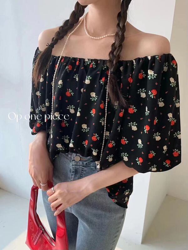 New in early summer! [31 fashion] Korean lady broken Flower Lantern Sleeve Blouse 034# hjy