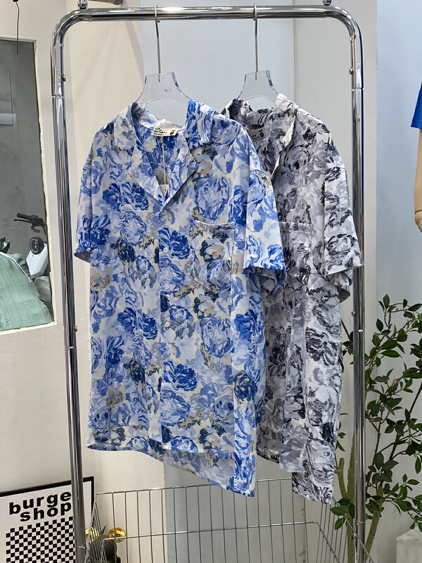 New in early summer! [vipman] Vintage splash print short sleeve shirt v-617# ZZL
