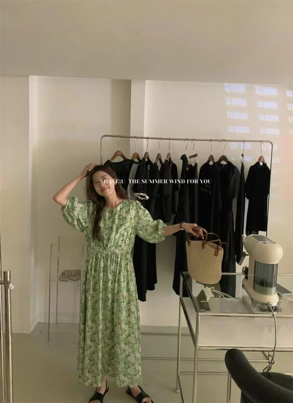 [buyer Yan Xuan youu] Korean floral loose bubble sleeve dress s0159# Cl
