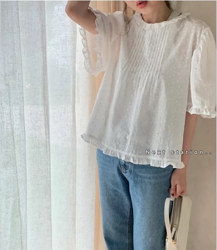 New in early summer! [next station] sweet, gentle and versatile short sleeve T-shirt 22157-1# ZSY
