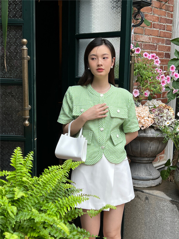 New in early summer! [AA studio] xiaoxiangfeng single breasted plaid shirt 3253# WPL