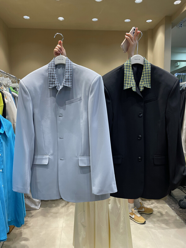 New in early spring! "TRUSTME" Korean fashion check collar suit 66670# JHY