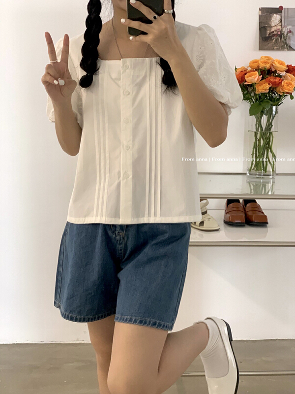 [from Anna] Korean bubble sleeve square neck blouse 6158# LSW