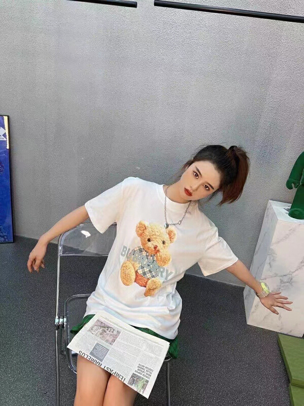 New in early summer! [Nancy] teddy bear alphabet print short sleeve T-shirt 8908# WPL