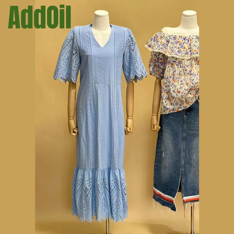 [addoil] V-neck bubble sleeve zipper dress ys1-9905# zxl