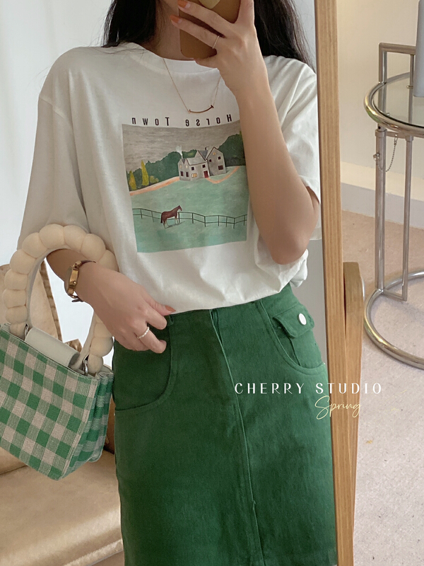 New in early summer! [cherry studio] Korean oil painting xiaomazhen short sleeve T-shirt 5075# HBx