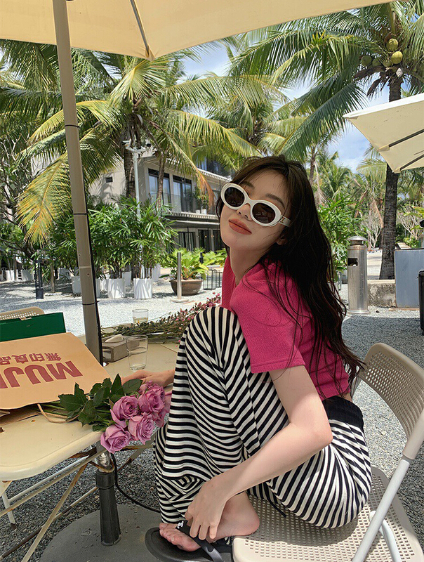 New in early summer! [wgwe] Korean high waist striped wide leg casual pants 1400# PCZ