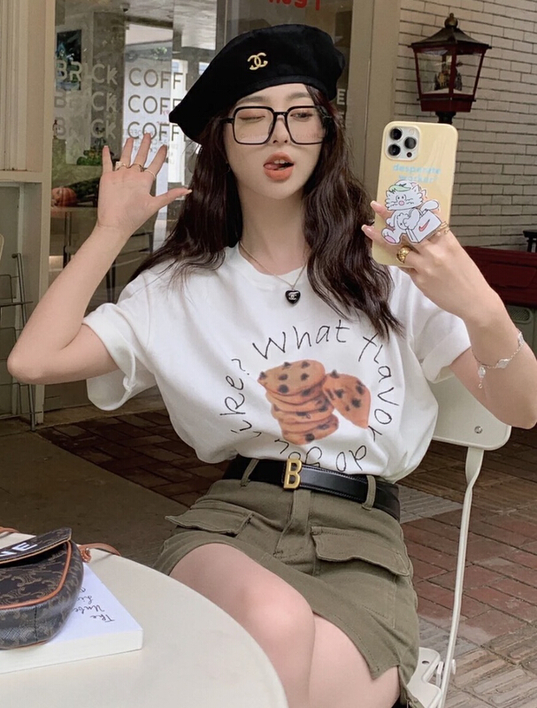 [JH] net red cartoon pattern cotton T-shirt + washing skirt suit (suit only) 41762# PCZ