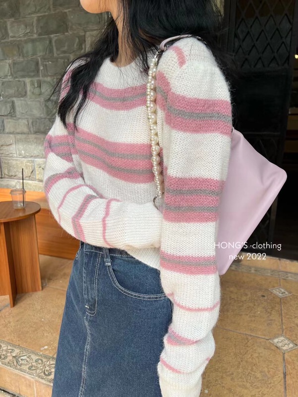goods in stock! New year in early spring! [Hong's] stripe comfortable Korean sweater 2231# ll