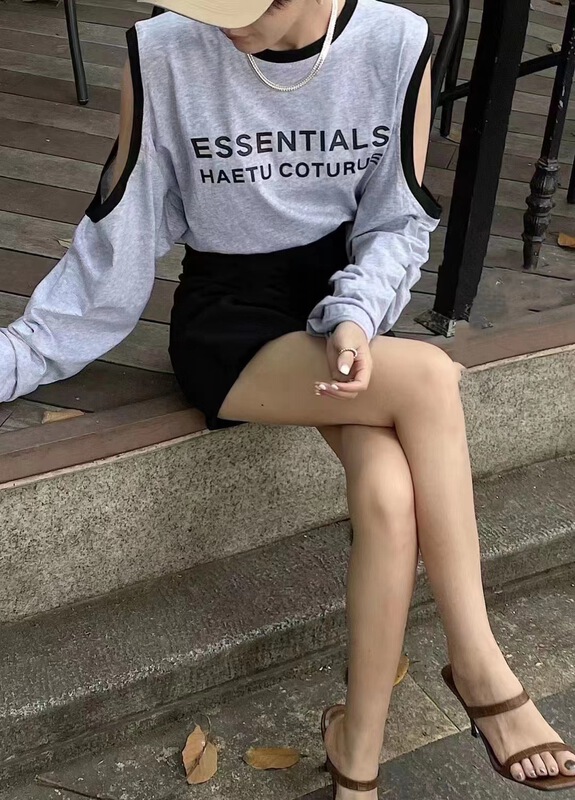 [OIT] Korean round neck color contrast letter long sleeve T-shirt ys1-9097# HBx
